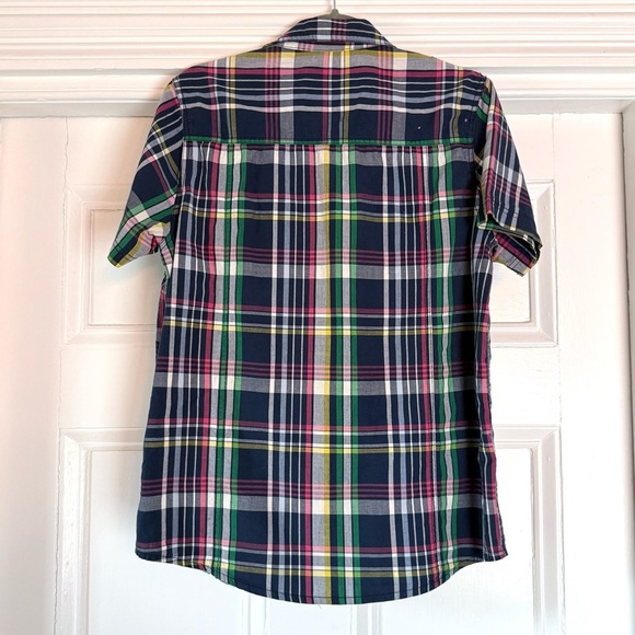 Company 81 Men's Bright Colored Short Sleeve Plaid Shirt Navy Pink Green Medium - Picture 2 of 14